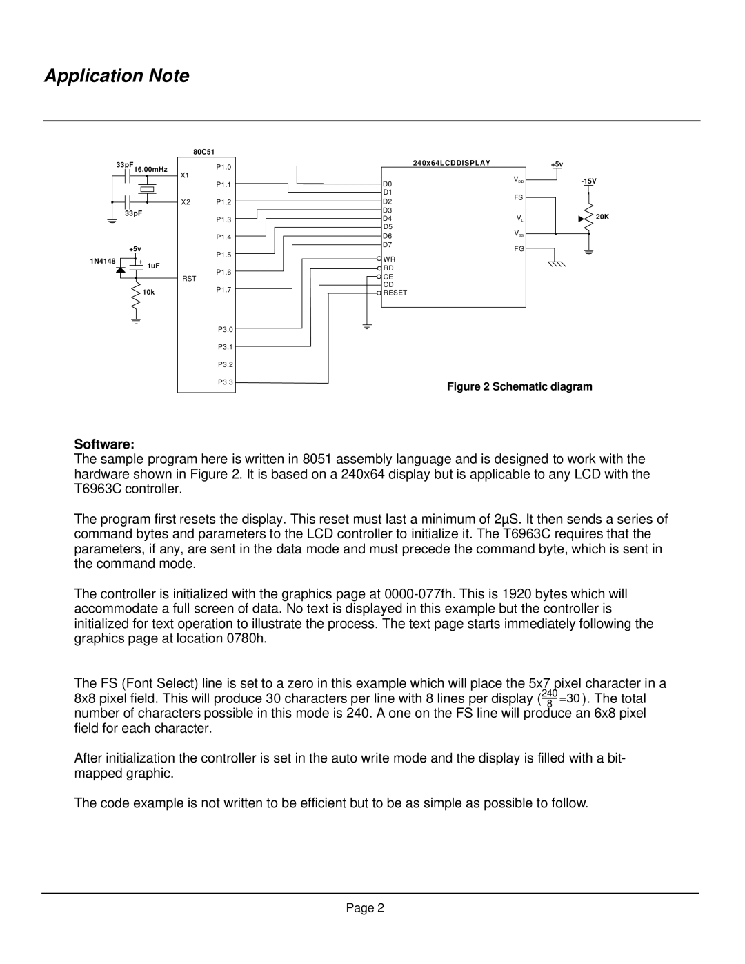 Toshiba T6963C manual Software, Schematic diagram 