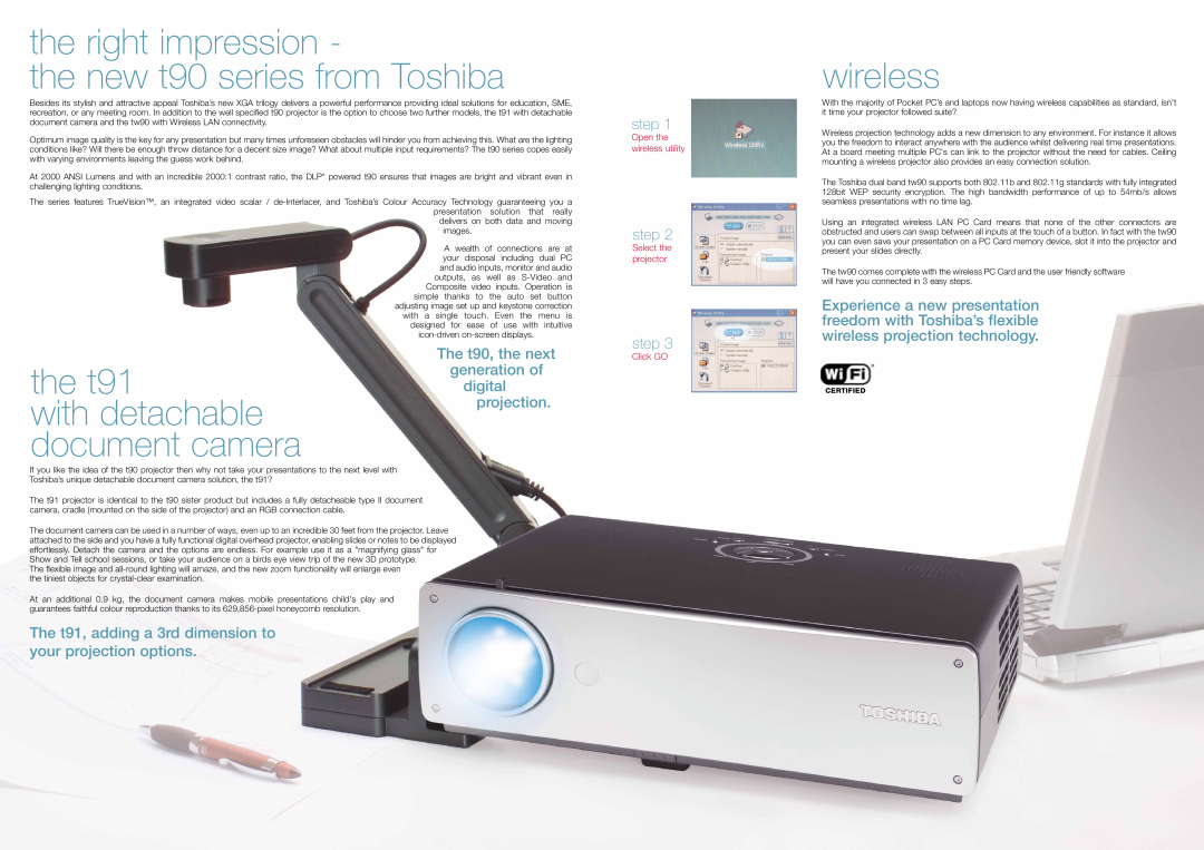 Toshiba the right impression the new t90 series from Toshiba, the t91, with detachable, document camera, wireless, step 