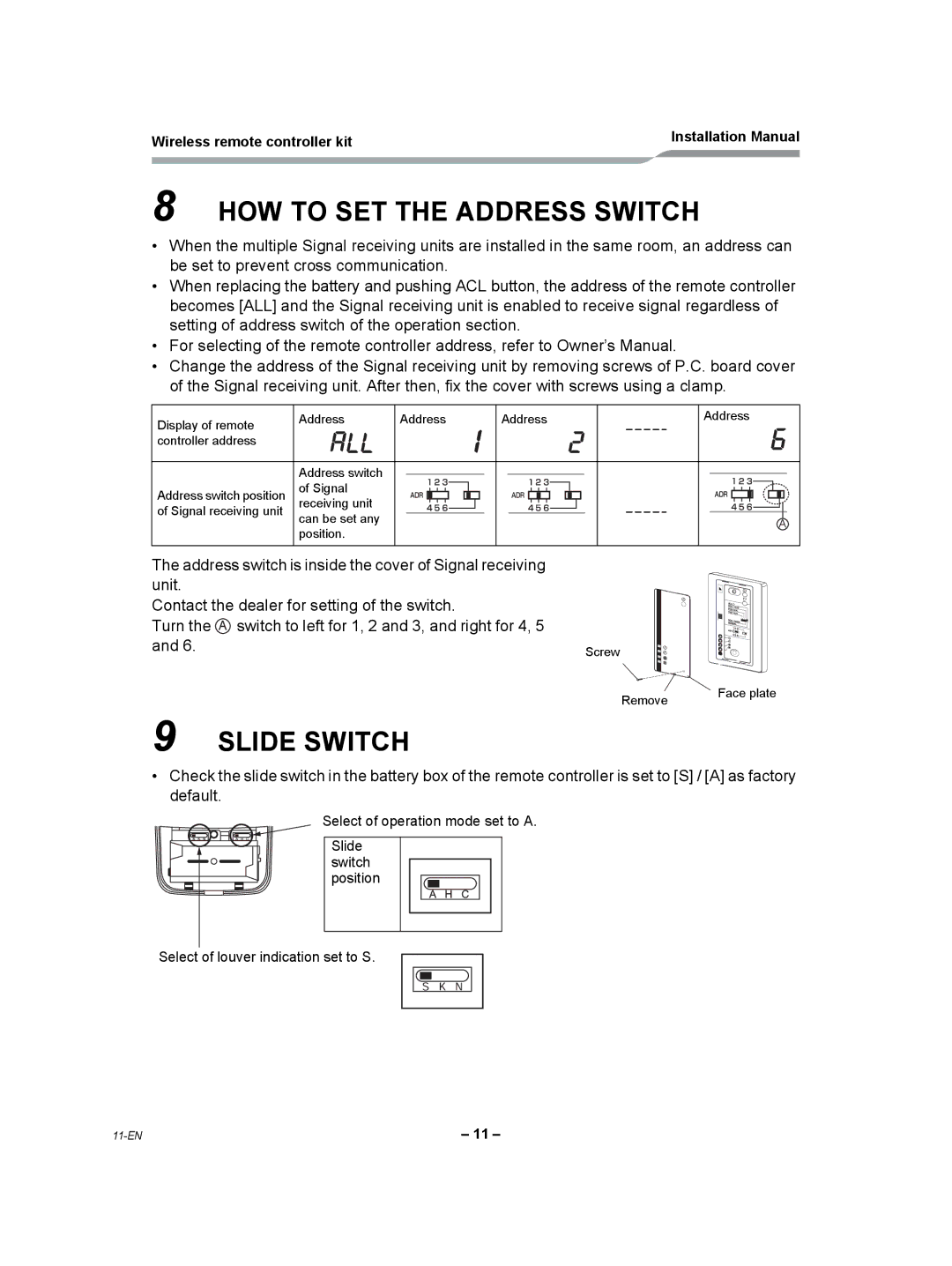 Toshiba TCB-AX21UL installation manual HOW to SET the Address Switch, Slide Switch 