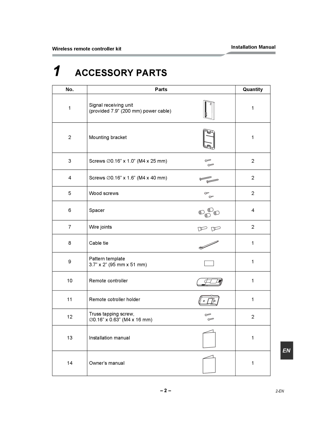 Toshiba TCB-AX21UL installation manual Accessory Parts 