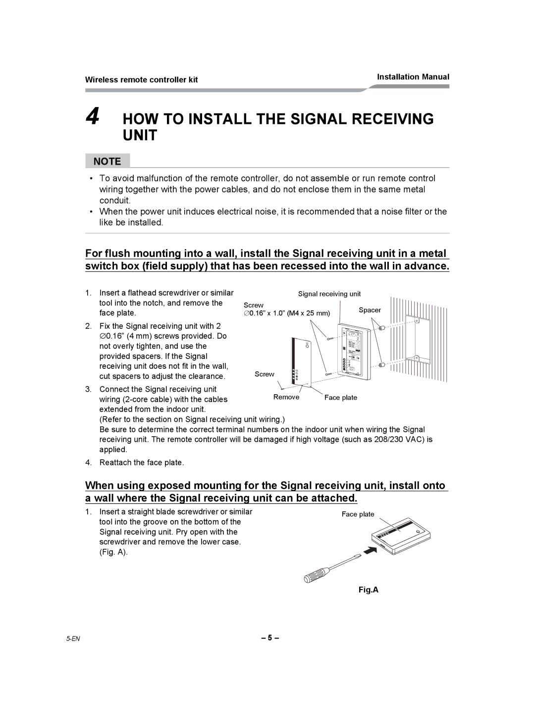 Toshiba TCB-AX21UL installation manual HOW to Install the Signal Receiving Unit, Fig. a 