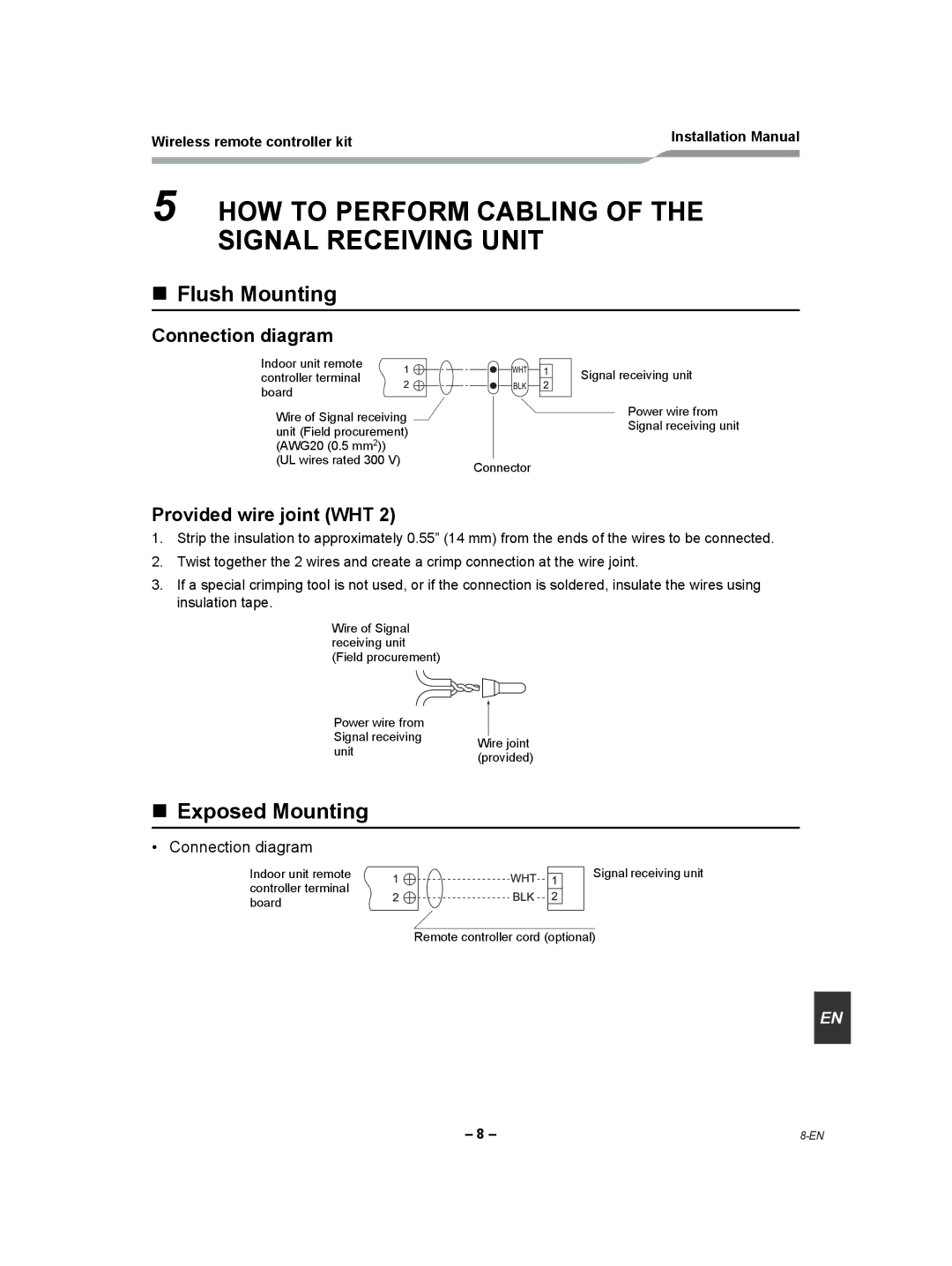 Toshiba TCB-AX21UL HOW to Perform Cabling of the Signal Receiving Unit, Connection diagram, Provided wire joint WHT 