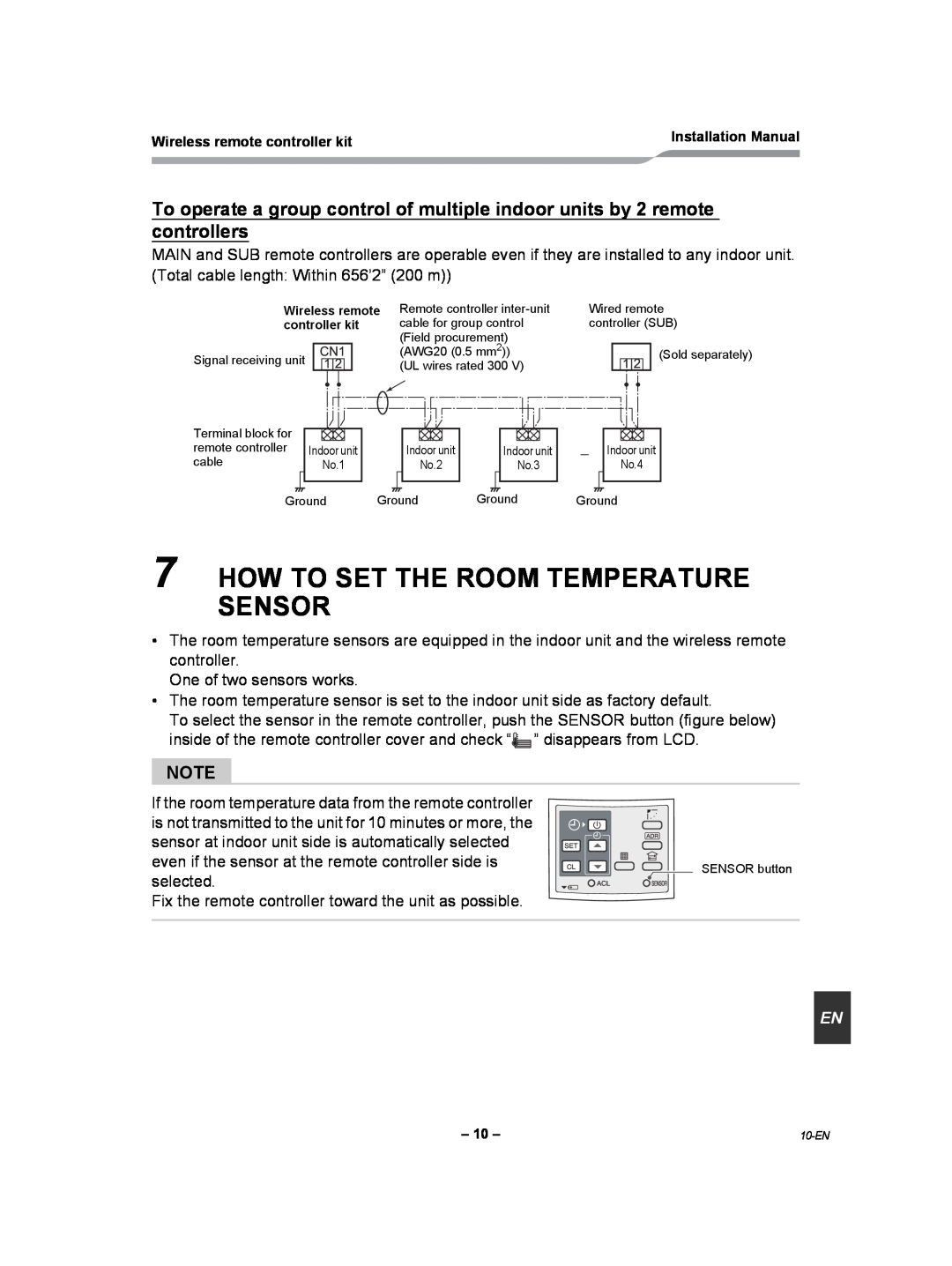 Toshiba TCB-AX21UL installation manual How To Set The Room Temperature Sensor 