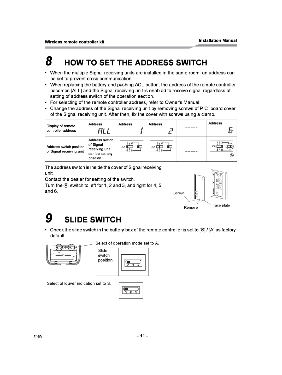 Toshiba TCB-AX21UL installation manual How To Set The Address Switch, Slide Switch 