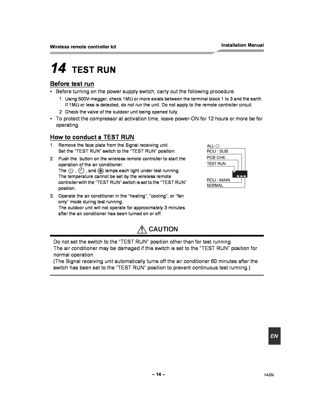 Toshiba TCB-AX21UL installation manual Test Run, Before test run, How to conduct a TEST RUN 