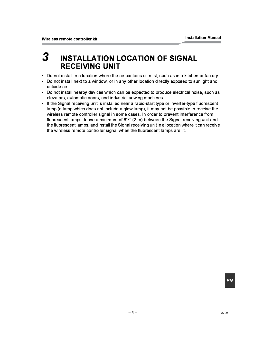 Toshiba TCB-AX21UL installation manual Installation Location Of Signal Receiving Unit 