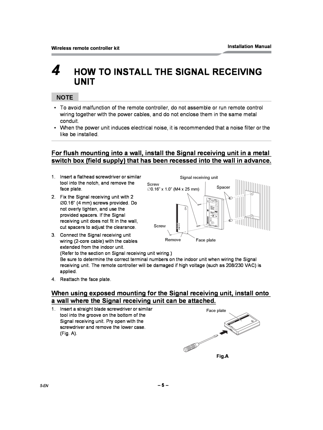 Toshiba TCB-AX21UL installation manual How To Install The Signal Receiving Unit 