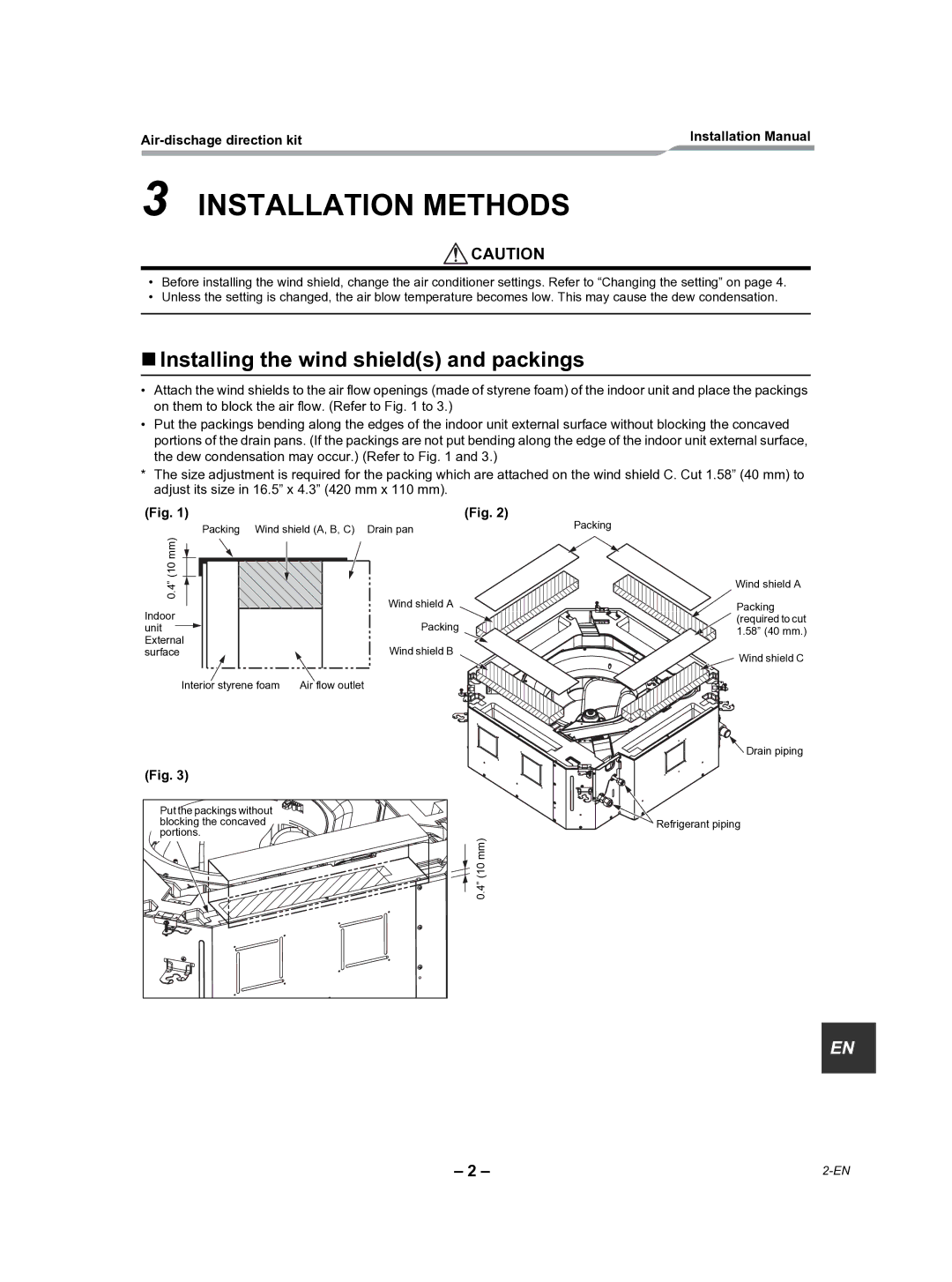 Toshiba TCB-BC1602UUL installation manual Installation Methods, „ Installing the wind shields and packings 