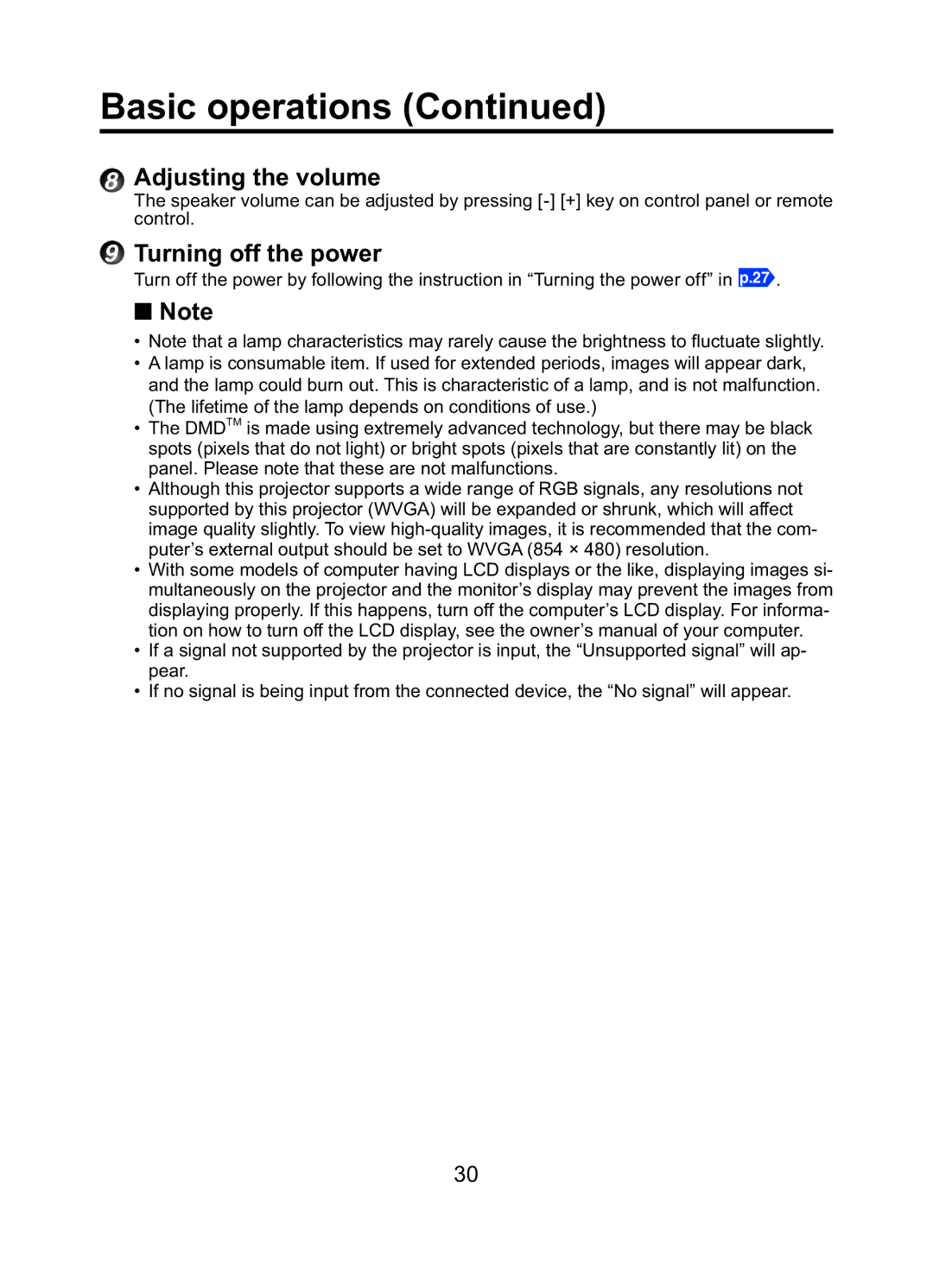 Toshiba TDP-ET10 owner manual Adjusting the volume, Turning off the power 