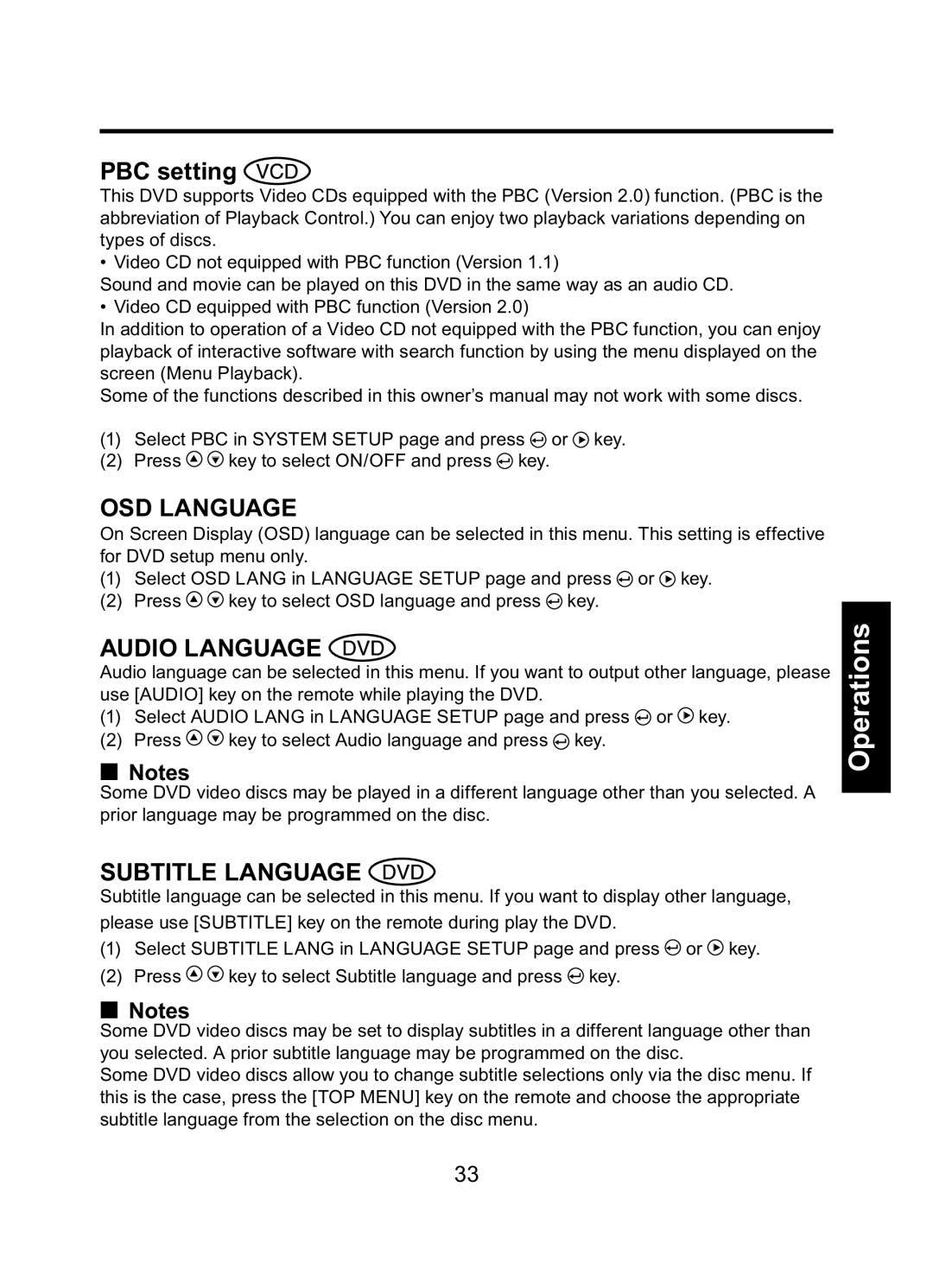 Toshiba TDP-ET10 owner manual PBC setting, OSD Language 