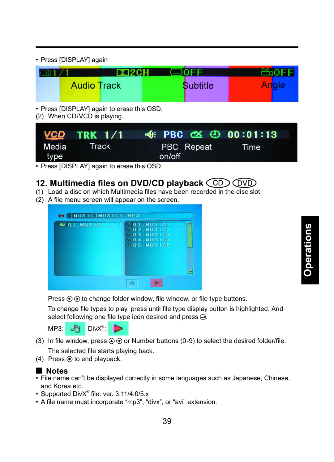 Toshiba TDP-ET10 owner manual Multimedia ﬁles on DVD/CD playback 