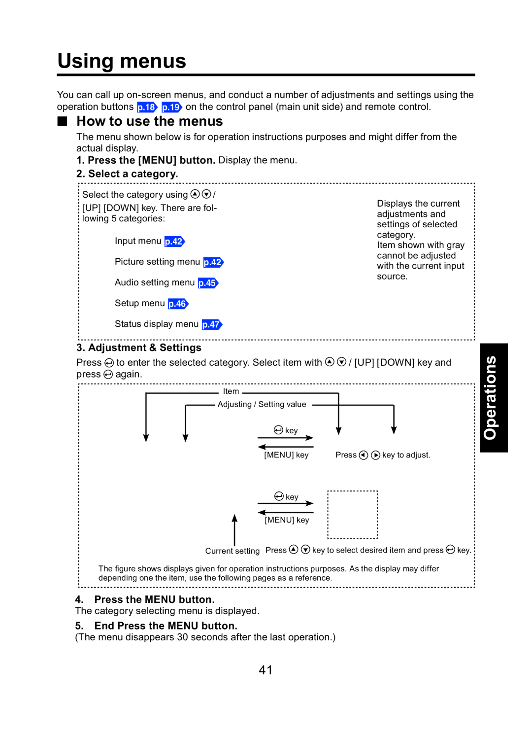 Toshiba TDP-ET10 owner manual Using menus, How to use the menus 