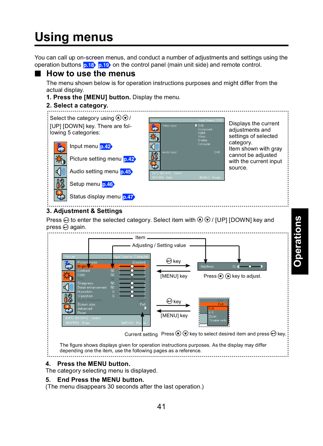 Toshiba TDP-ET10 Using menus, How to use the menus, Press the MENU button. Display the menu 2. Select a category 