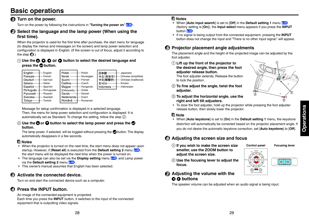 Toshiba TDP-EX20 owner manual Basic operations 