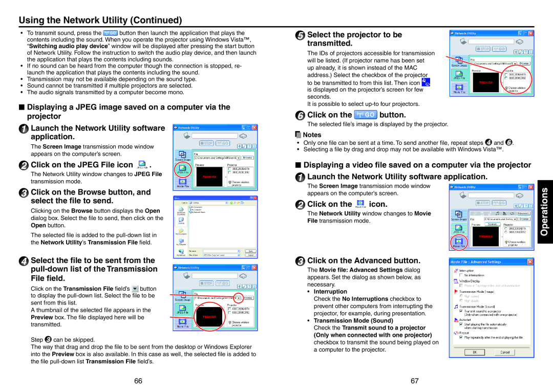 Toshiba TDP-EX20 owner manual Using the Network Utility, Click on the Jpeg File icon, Click on the icon 