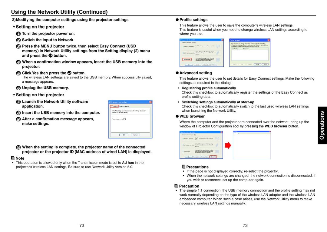 Toshiba TDP-EX20 owner manual Unplug the USB memory, Proﬁle settings, Advanced setting, WEB browser 