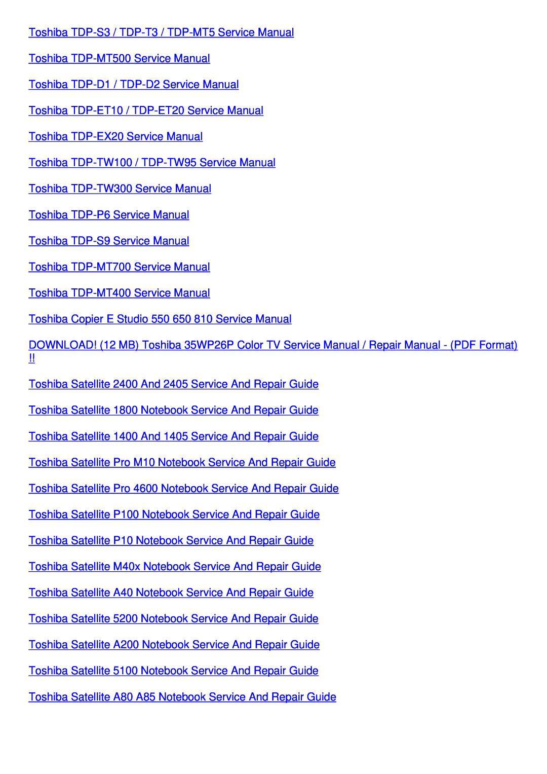 Toshiba TDP-EX20 service manual Toshiba TDP-S3 / TDP-T3 / TDP-MT5 Service Manual, Toshiba TDP-MT500 Service Manual 