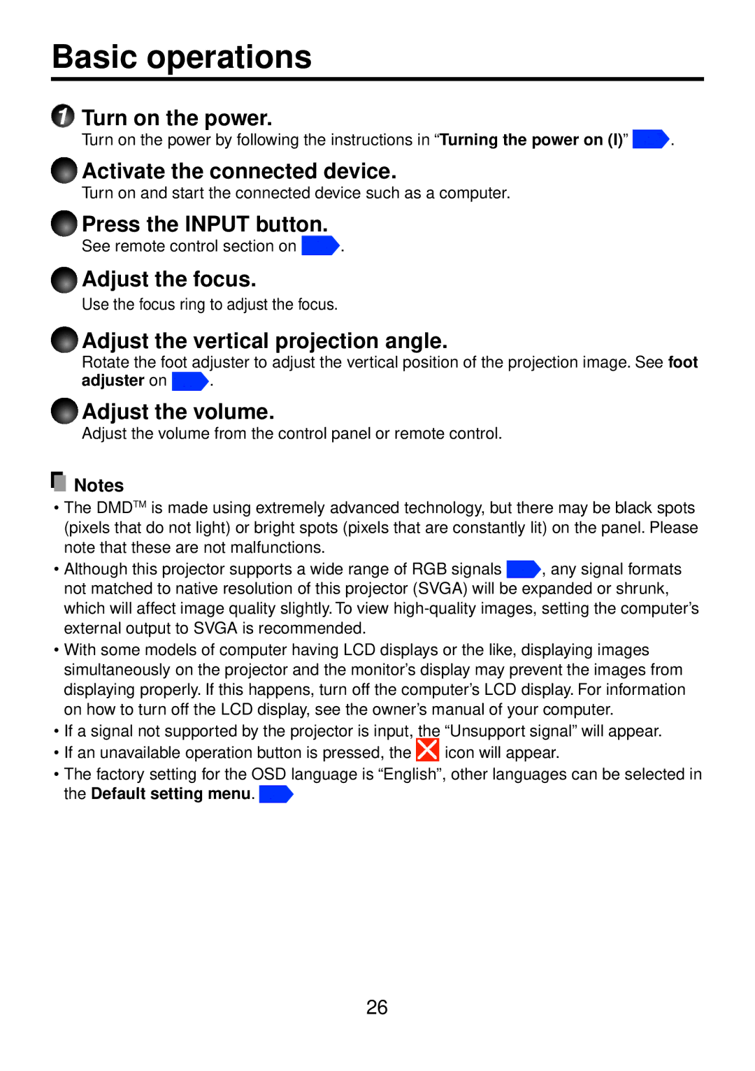 Toshiba TDP-FF1A manual Basic operations 