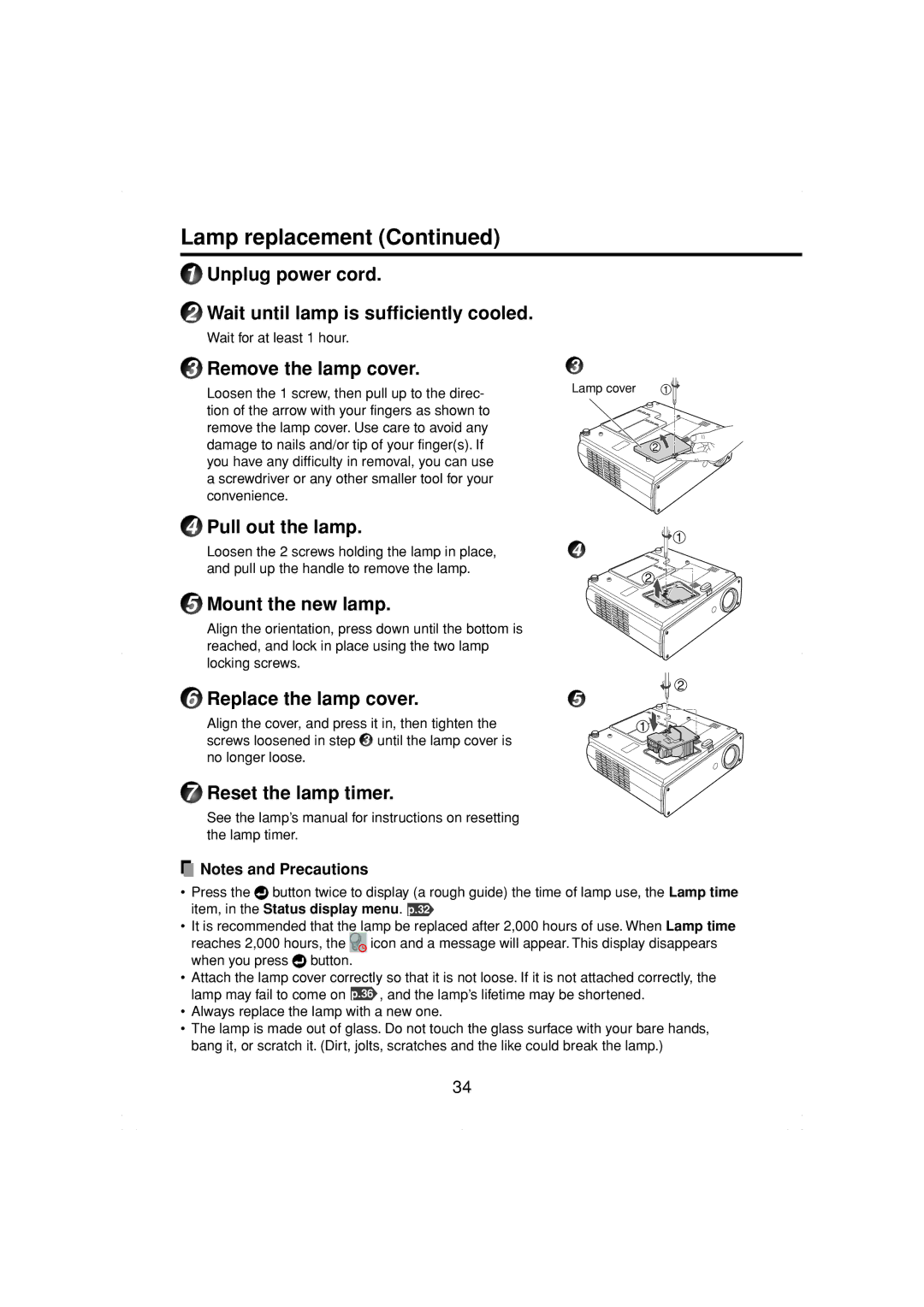 Toshiba TDP-MT200 owner manual Lamp replacement 