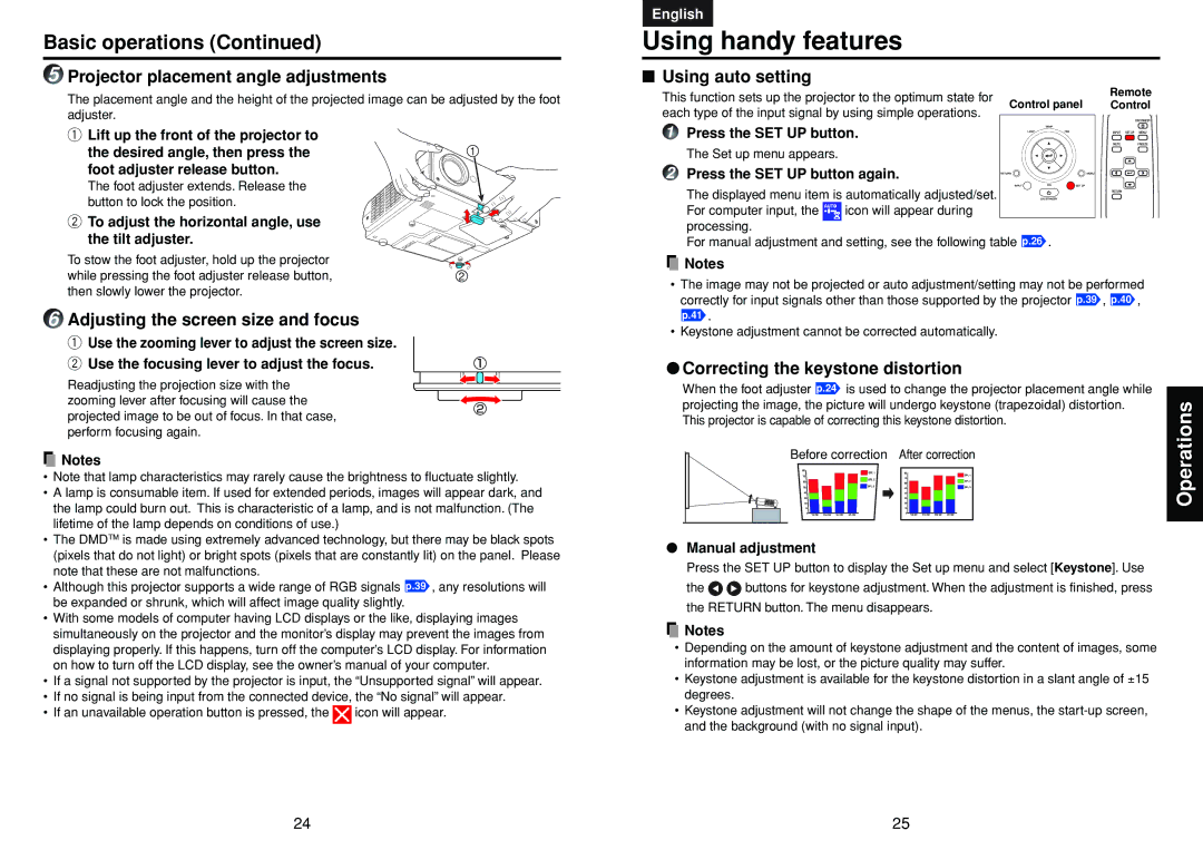 Toshiba TDP-MT400 manual Using handy features, Basic operations 