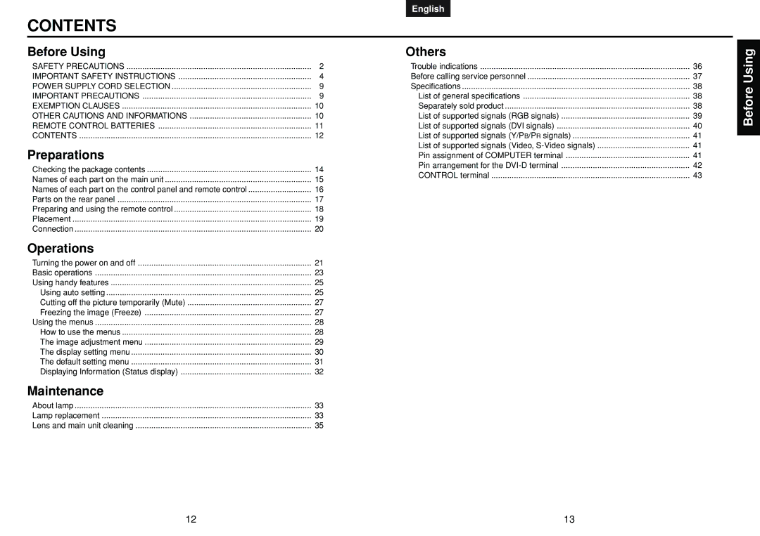 Toshiba TDP-MT400 manual Contents 