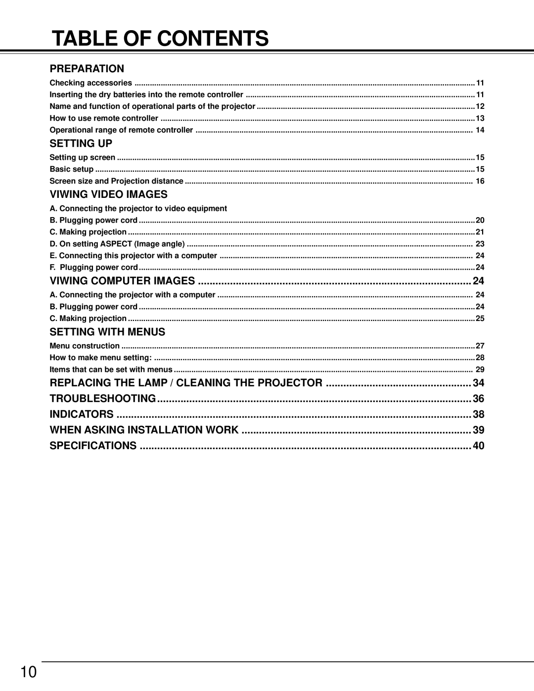 Toshiba TDP-MT500 owner manual Table of Contents 