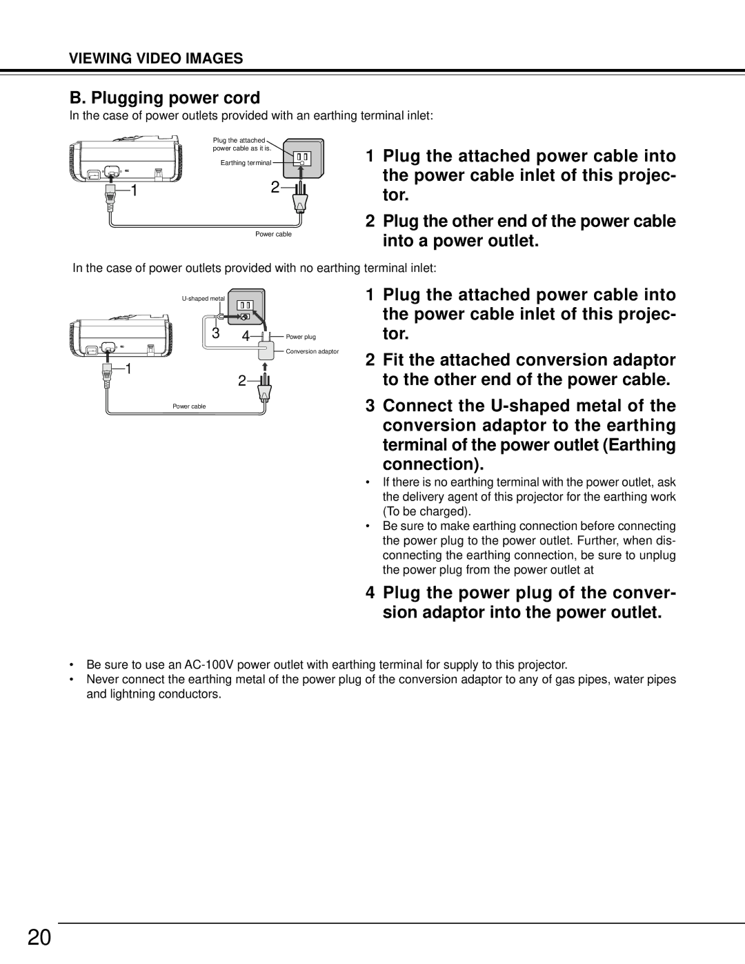 Toshiba TDP-MT500 owner manual Plugging power cord, Connection 