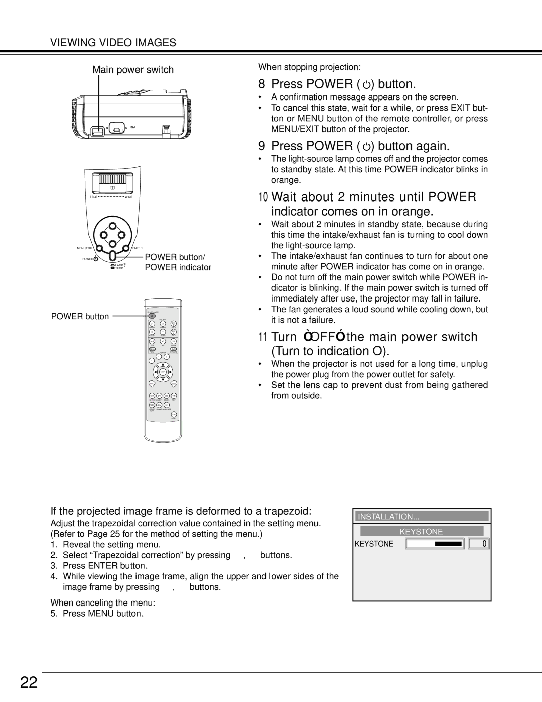 Toshiba TDP-MT500 owner manual Press Power button again, Turn OFF the main power switch Turn to indication O 