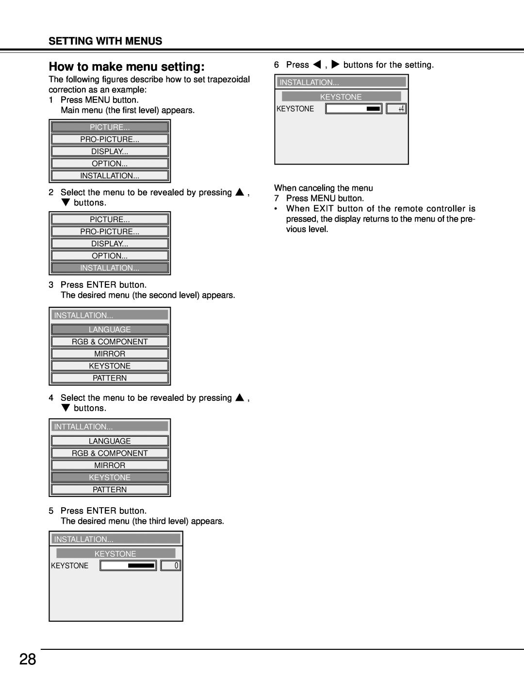 Toshiba TDP-MT500 owner manual How to make menu setting, Setting With Menus 