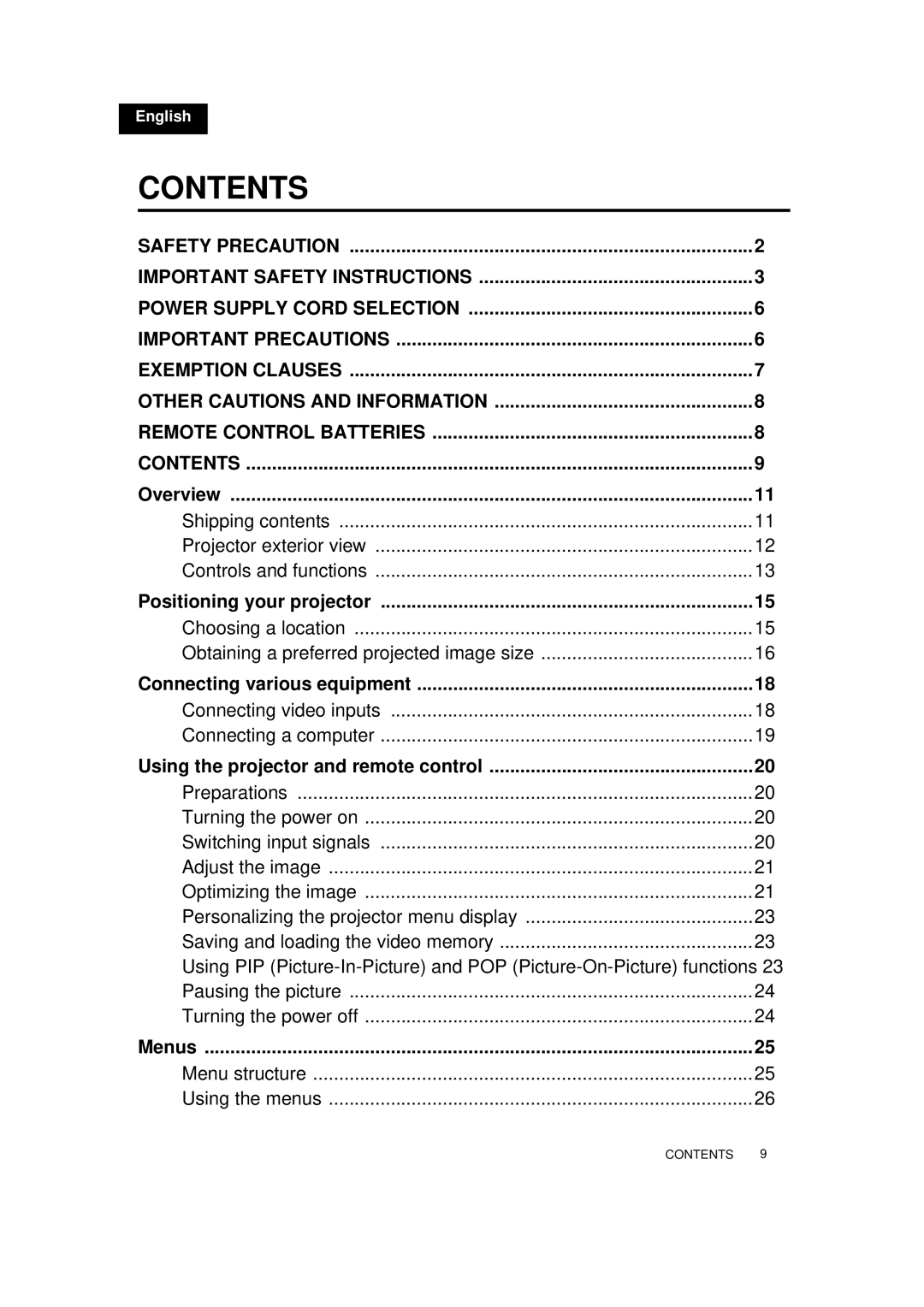 Toshiba TDP-MT700 owner manual Contents 