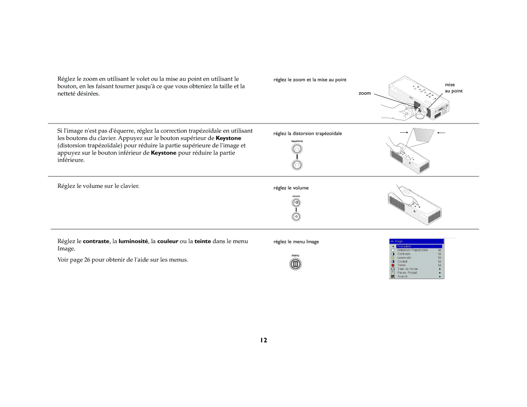 Toshiba TDP-P6 manual Image Voir page 26 pour obtenir de laide sur les menus 