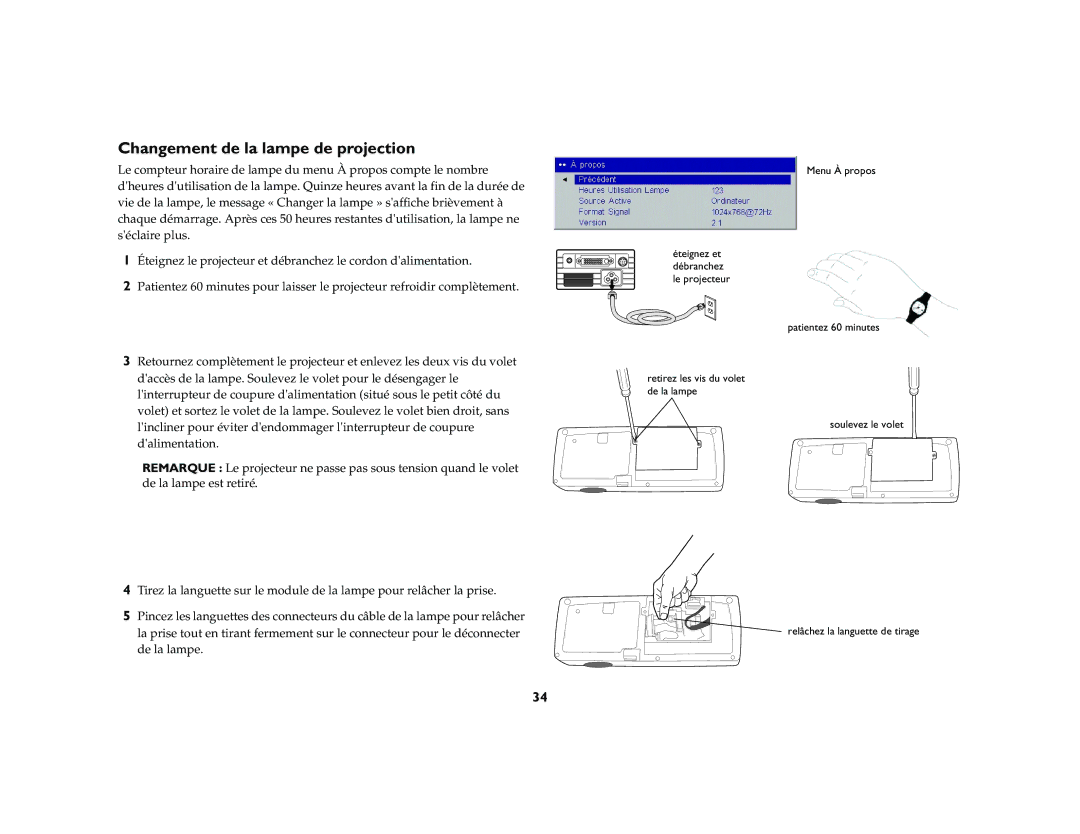 Toshiba TDP-P6 manual Changement de la lampe de projection 