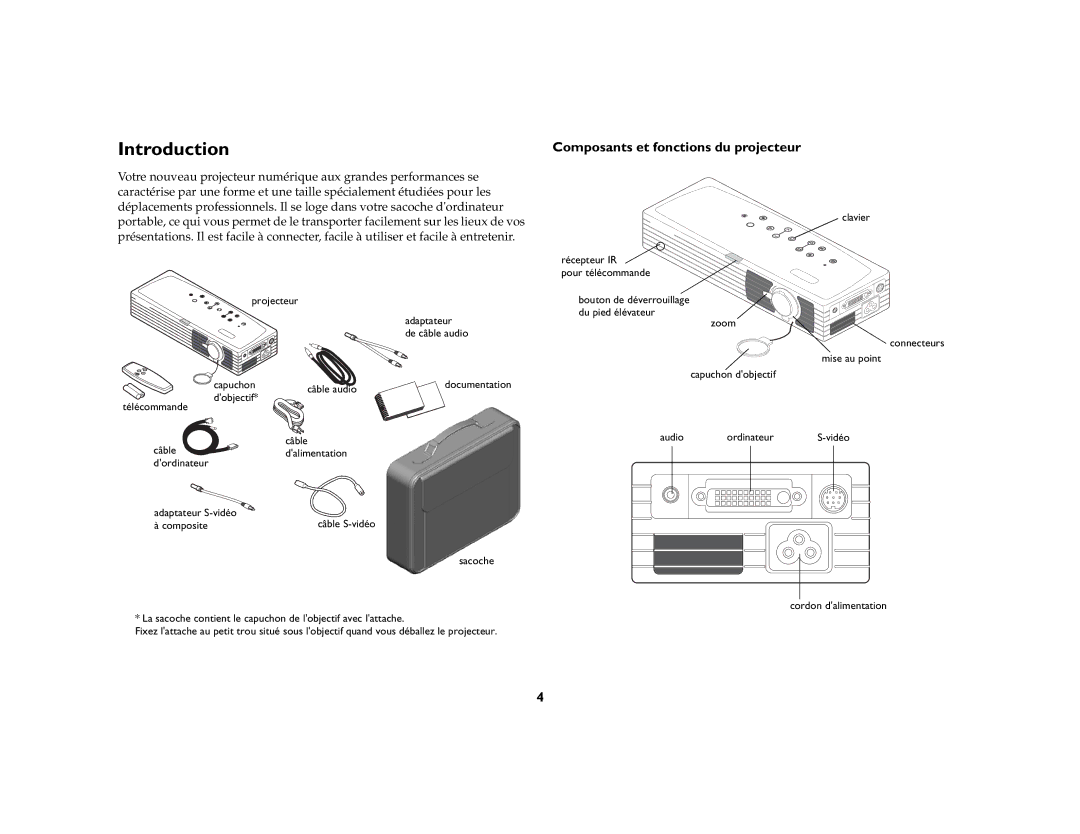 Toshiba TDP-P6 manual Introduction, Composants et fonctions du projecteur 