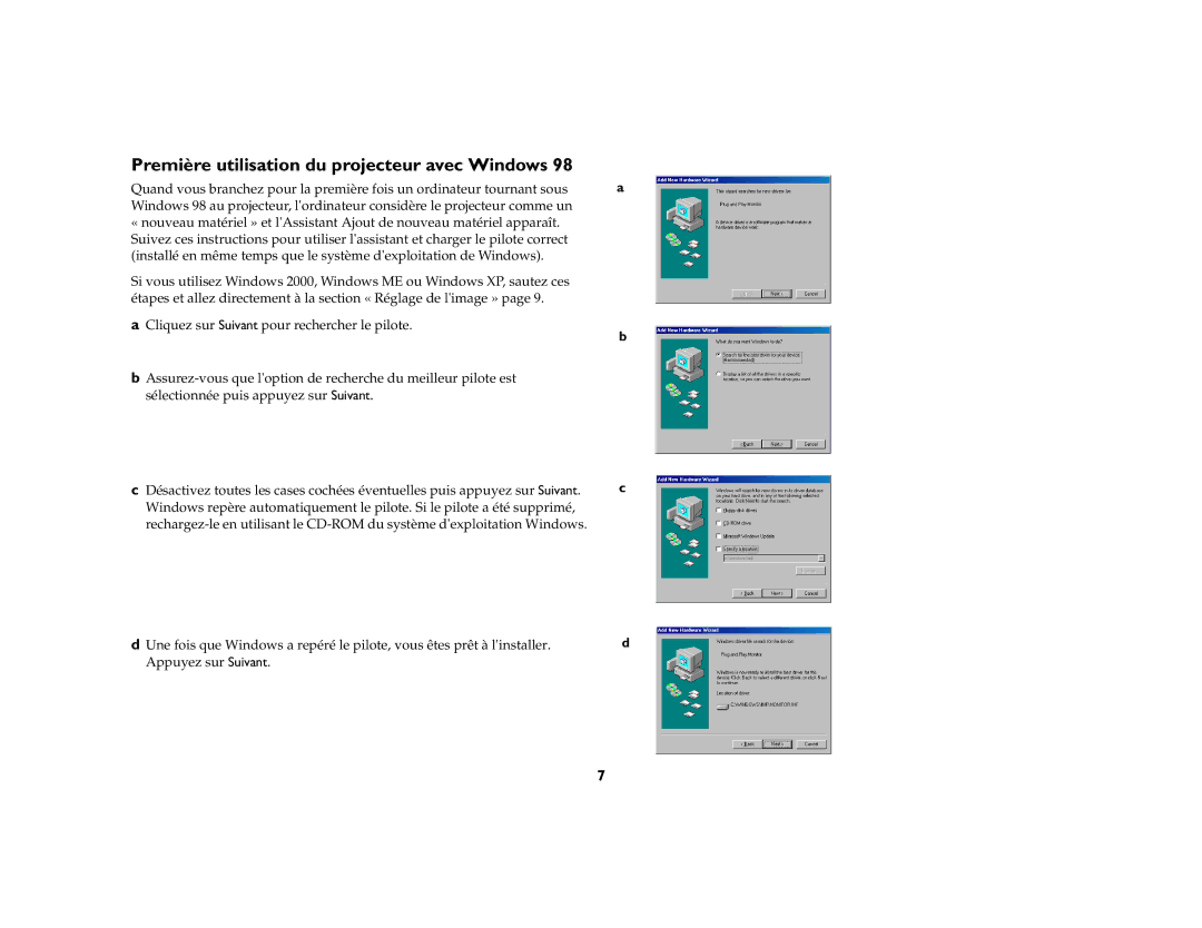 Toshiba TDP-P6 manual Première utilisation du projecteur avec Windows 