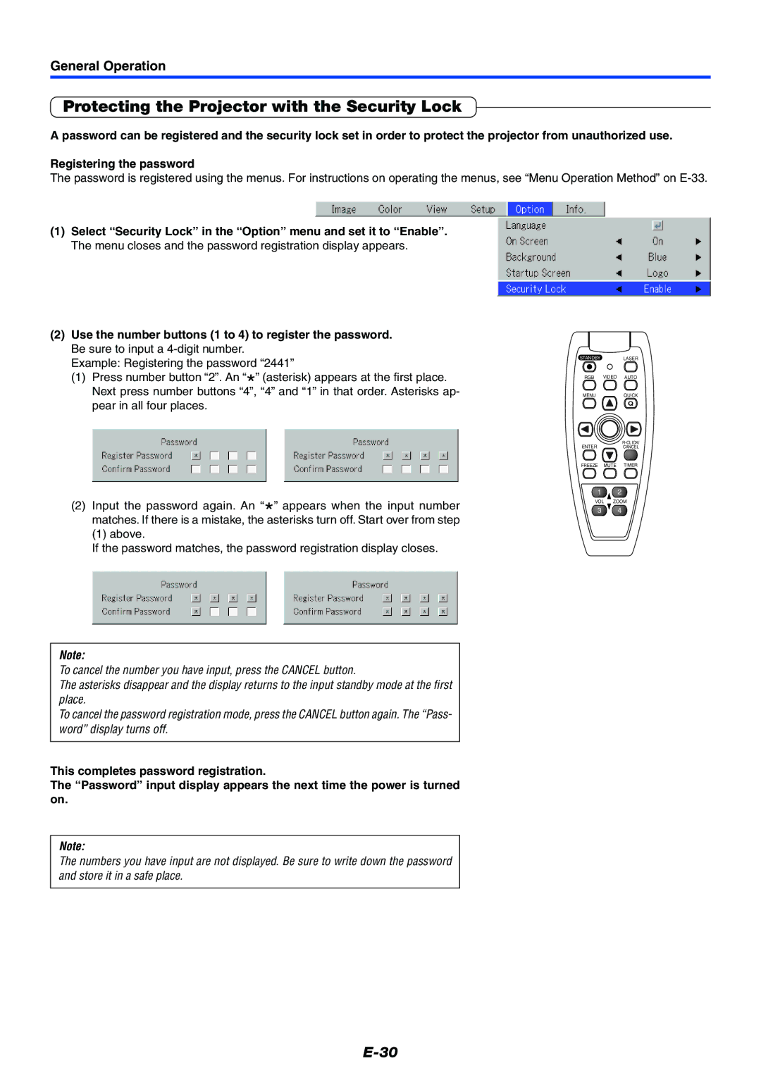 Toshiba TDP-P7 owner manual Protecting the Projector with the Security Lock 