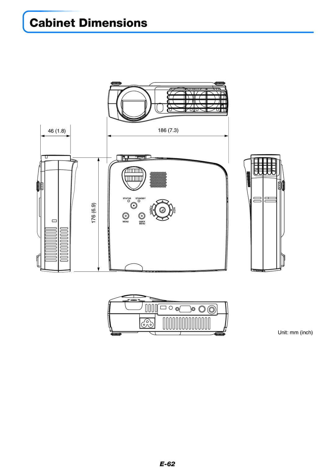 Toshiba TDP-P7 owner manual Cabinet Dimensions 