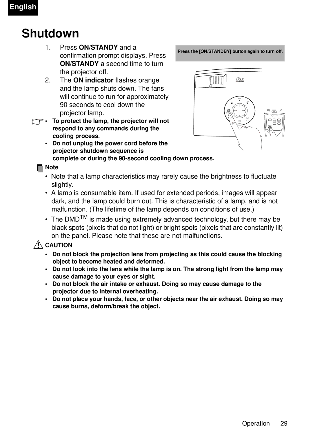 Toshiba TDP-P75 owner manual Shutdown 