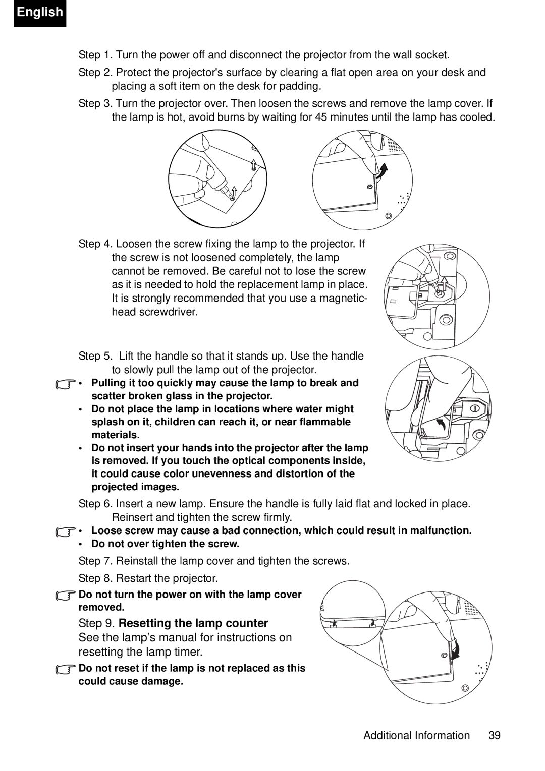 Toshiba TDP-P75 owner manual Do not turn the power on with the lamp cover removed 