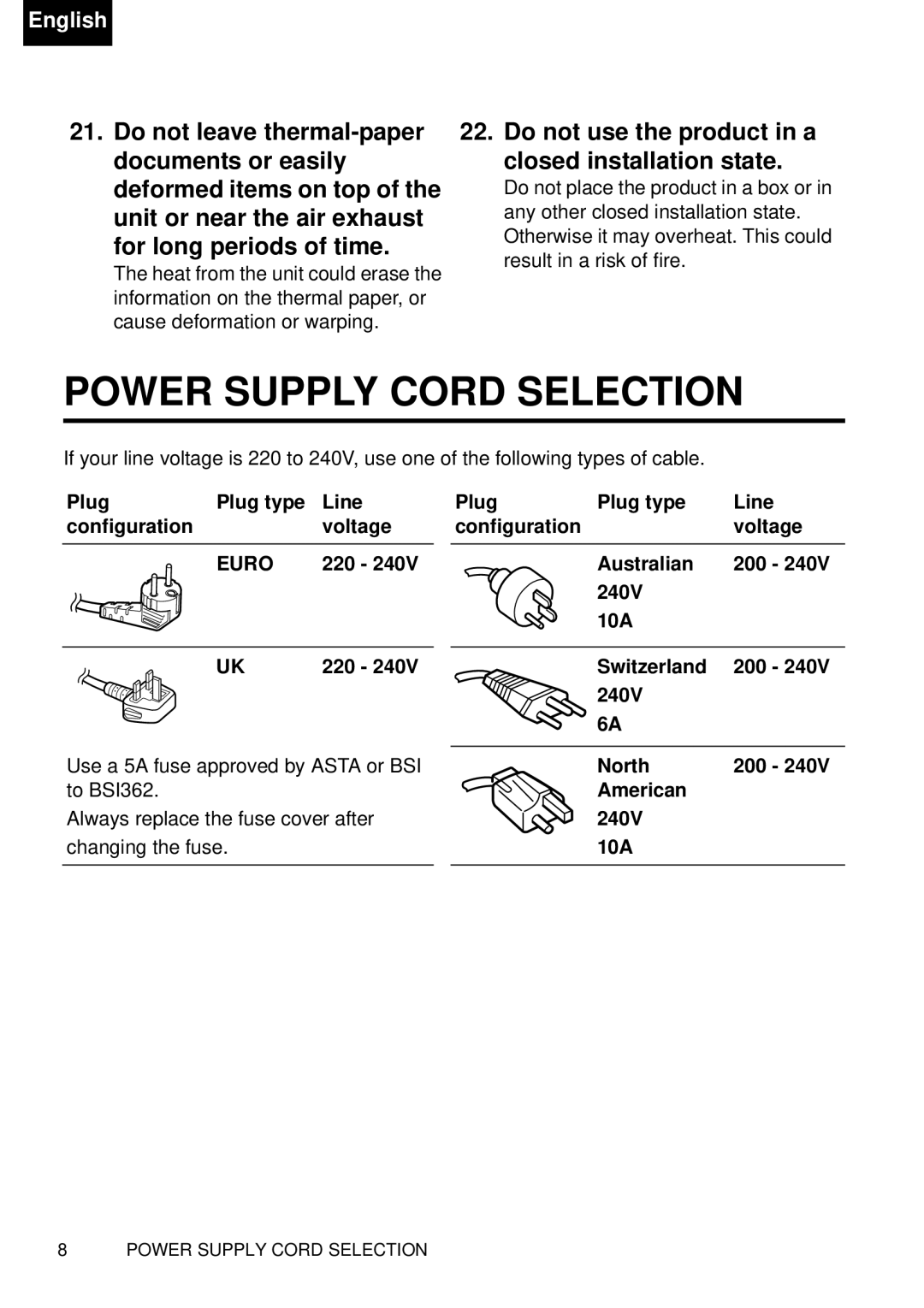 Toshiba TDP-P75 owner manual Power Supply Cord Selection, For long periods of time 