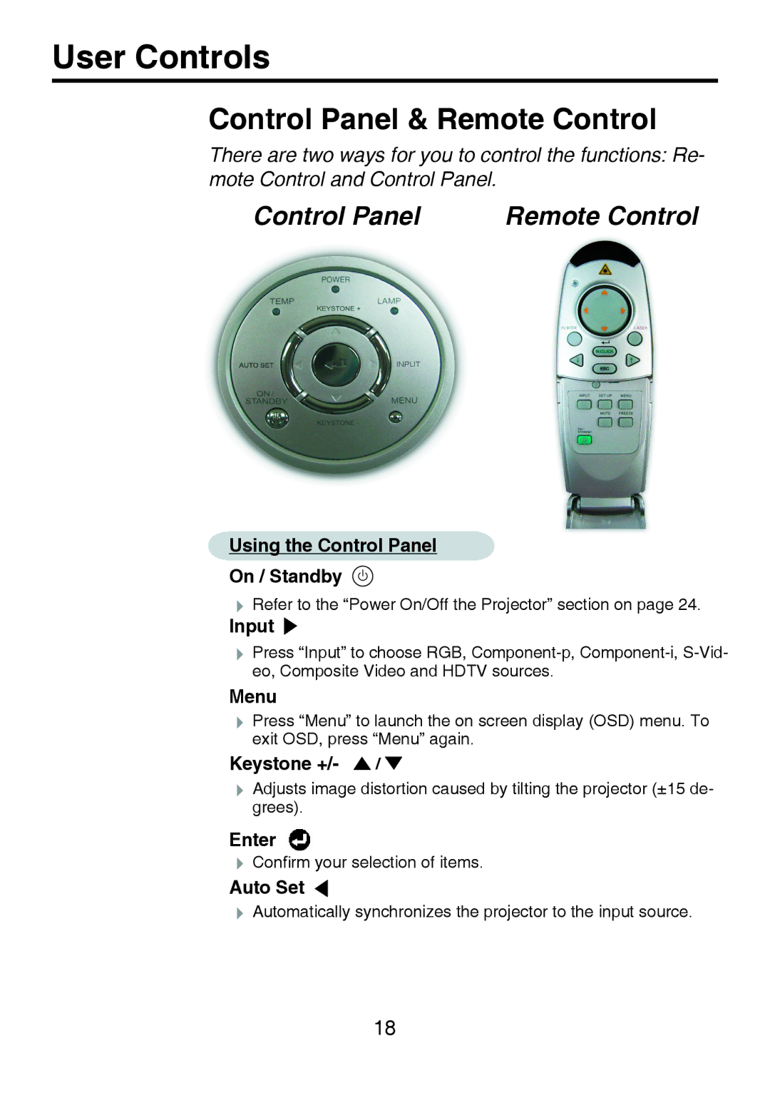 Toshiba TDP-P8 manual User Controls, Control Panel & Remote Control 