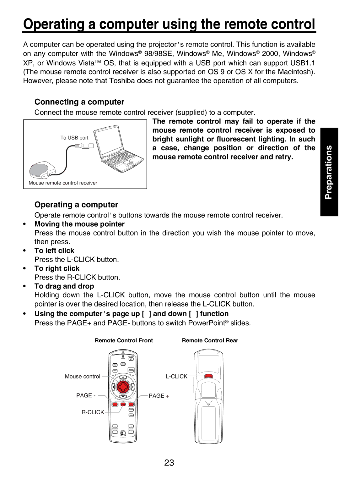 Toshiba TDP-P9 owner manual Connecting a computer, Operating a computer 