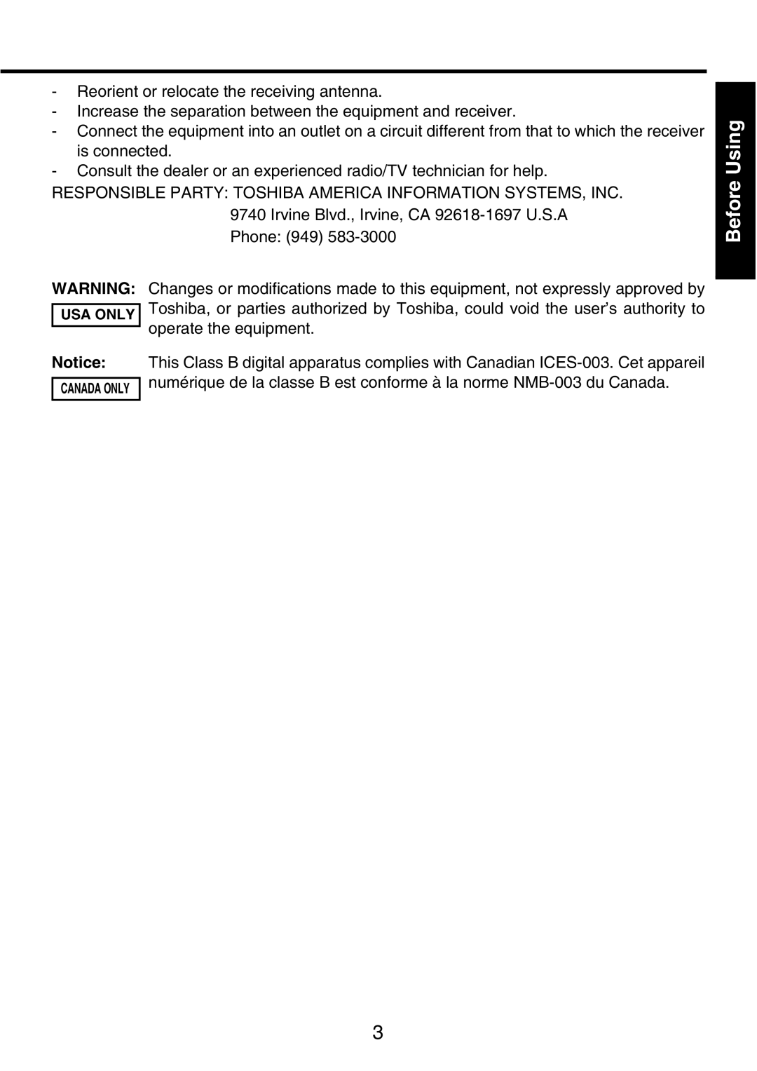 Toshiba TDP-P9 owner manual Before Using 