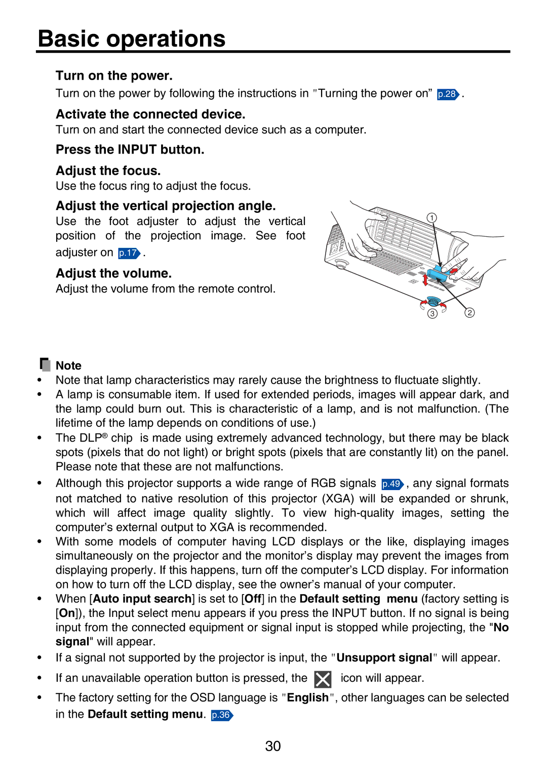 Toshiba TDP-P9 owner manual Basic operations 