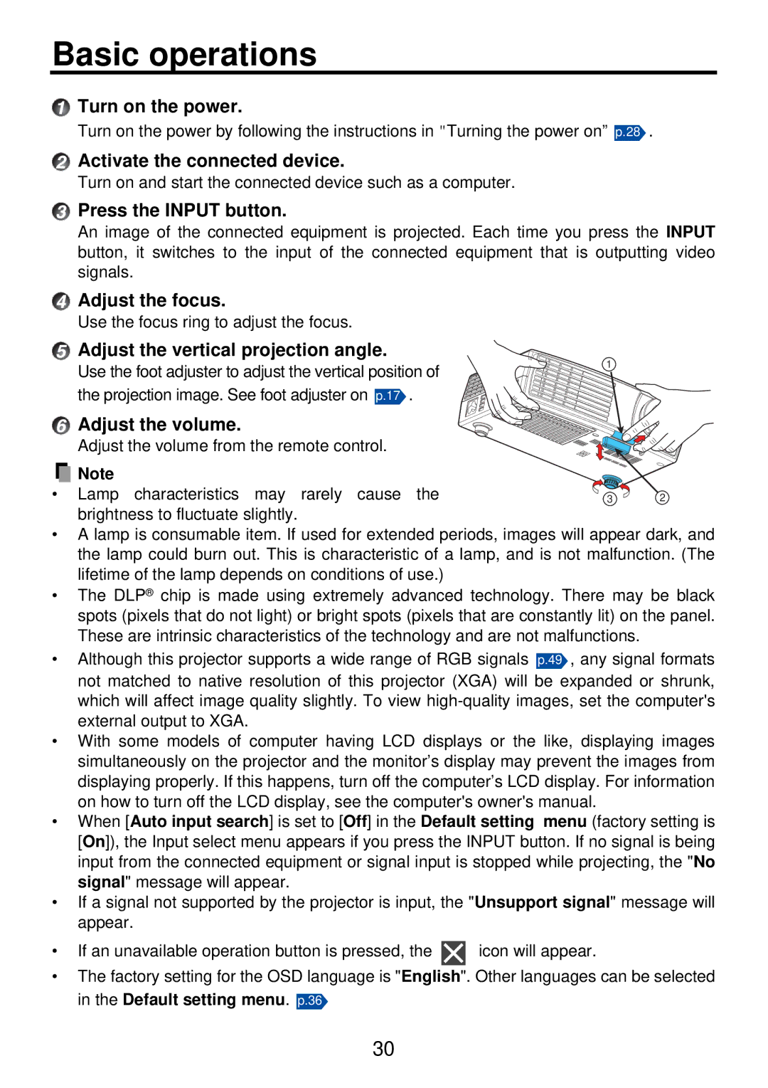 Toshiba TDP-PX10 owner manual Basic operations 