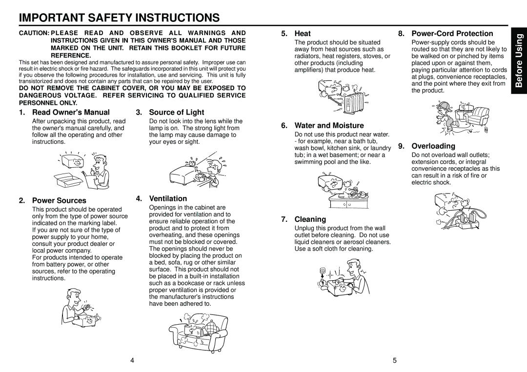 Toshiba TDP-S20, TDP-S21 owner manual Important Safety Instructions, Before Using 