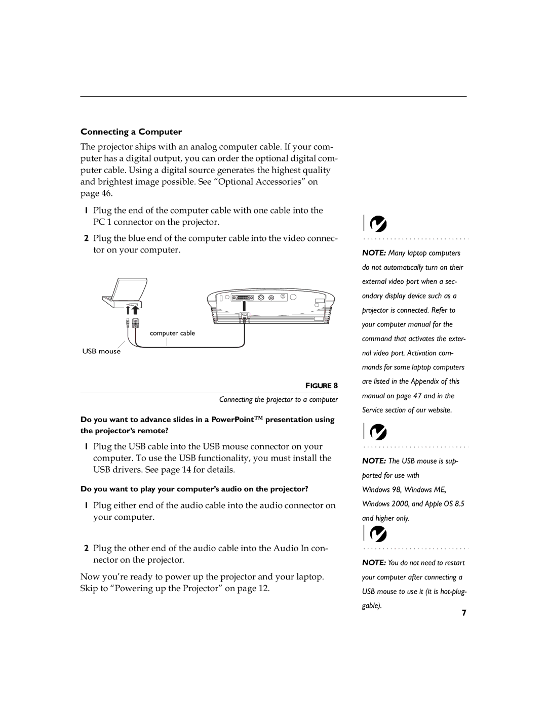 Toshiba TDP-S3 Connecting a Computer, Qhfwrurqwkhsurmhfwru, Do you want to play your computer’s audio on the projector? 