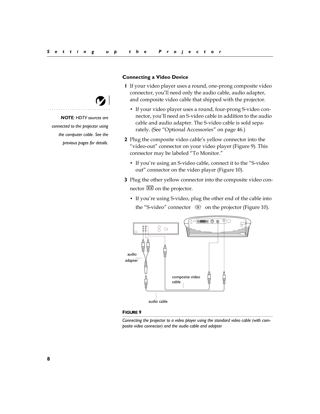 Toshiba TDP-S3 manual Connecting a Video Device, Qhfwru Rqwkhsurmhfwru 