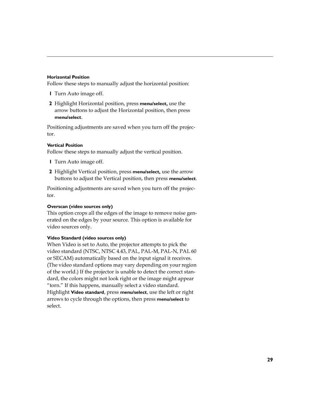 Toshiba TDP-S3 manual RU6&$0DXWRPDWLFDOO\EDVHGRQWKHLQSXWVLJQDOLWUHFHLYHV, Horizontal Position, Vertical Position 