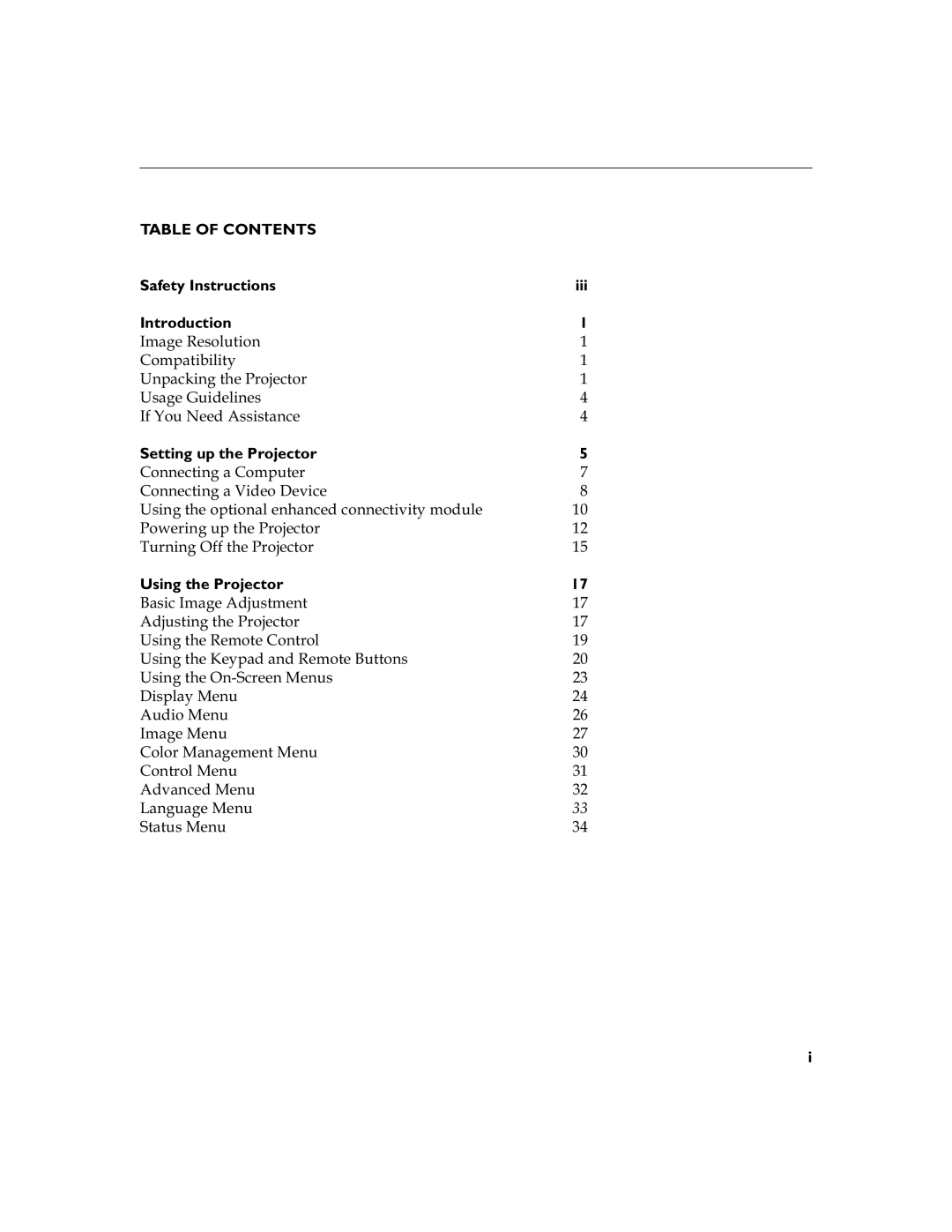 Toshiba TDP-S3 manual Table of Contents 