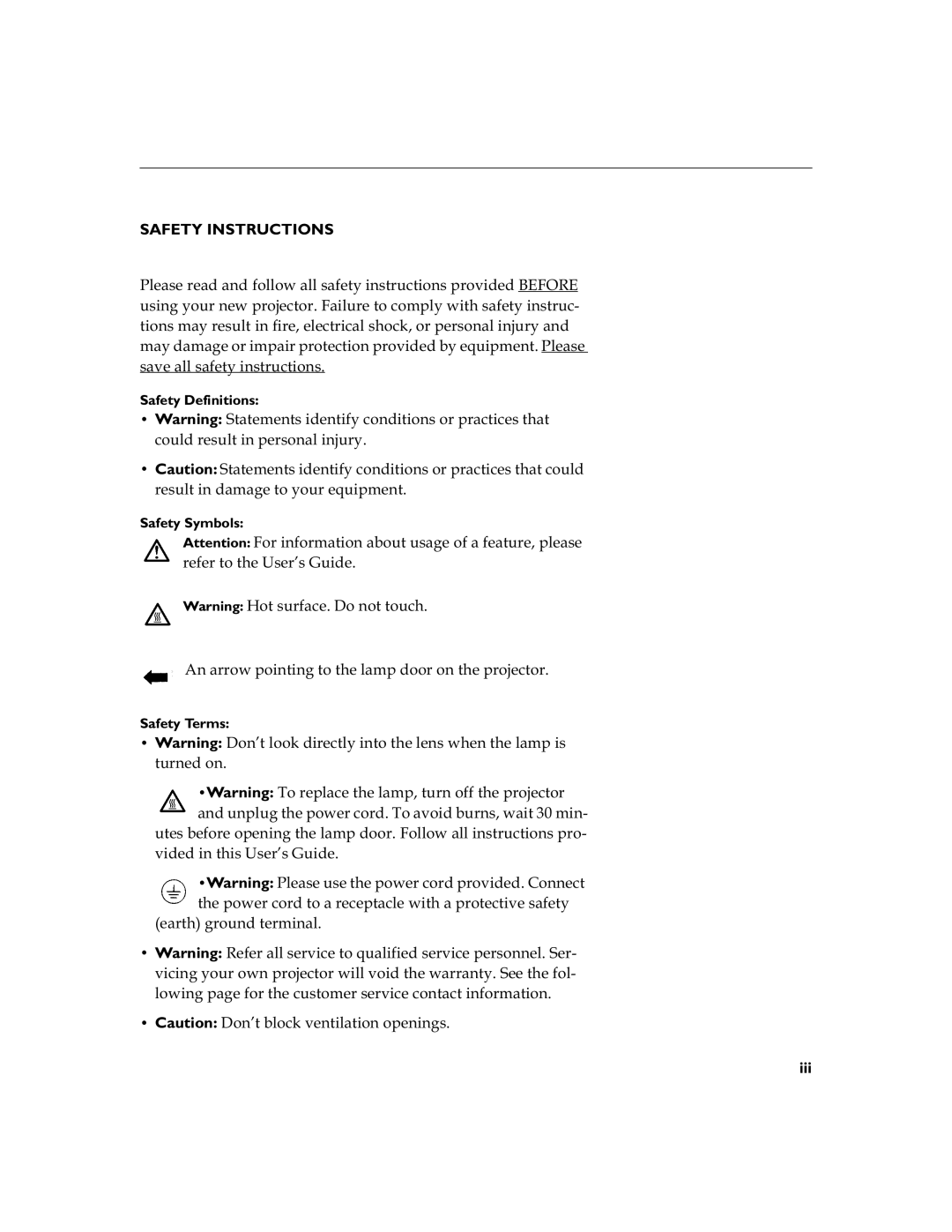 Toshiba TDP-S3 manual Safety Instructions 